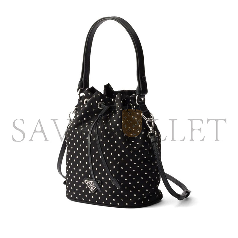 Pra*a black re-nylon mini-bag with studs 1ne067 (19.5*15.5*10cm)
